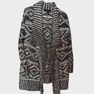 Forever 21 Knit Open Front Cardigan Sweater Heavyweight Long Black & White Small